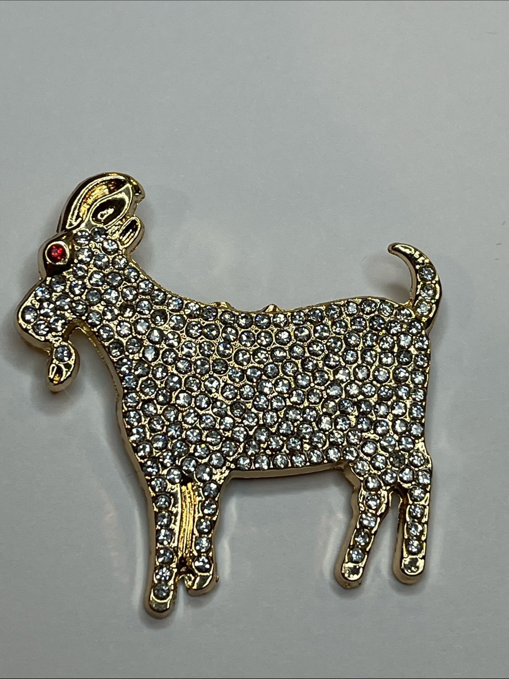 Gold-Tone Crystal Goat Brooch with Red Eye - Picture 4 of 6